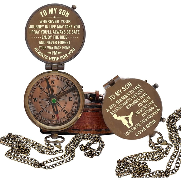 Royalmart Brass Compass Unique Print to My Son Compass with Leather Case Antique Compass with Chain A Great Gift Item for Your Loved One's Engraved Compass Mother to Son Gifts - Graduation Gift