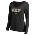 thumbnail image 2 of Women's Black New Orleans Saints Iconic Collection Script Assist Long Sleeve V-Neck T-Shirt, 2 of 3