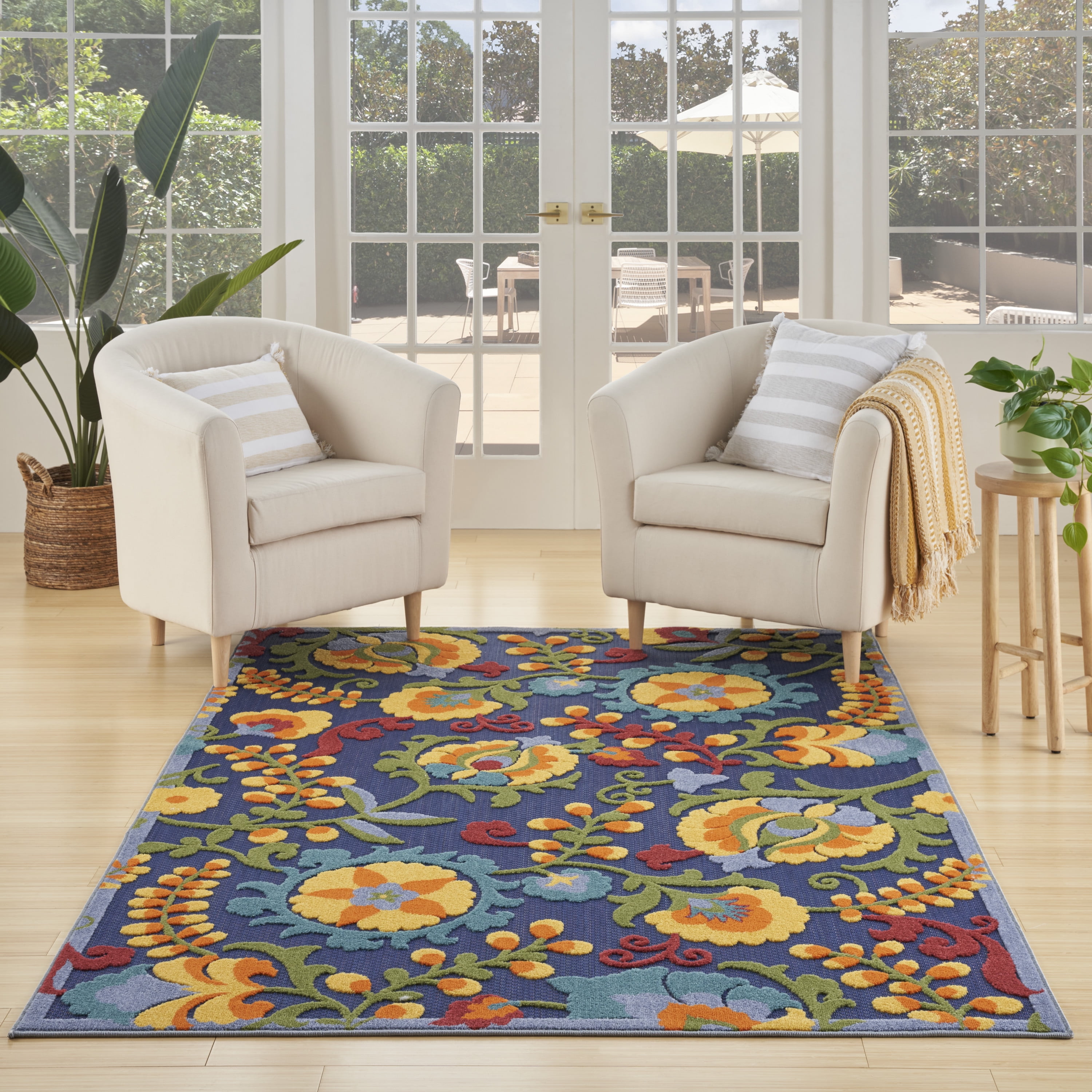 Nourison Aloha Indoor/Outdoor Navy Multicolor 6' x 9' Area Rug (6x9 ...
