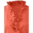 thumbnail image 3 of Gomelly Ladies Shirts V Neck Tops Elegant Blouse Women Plain Business Tunic Shirt Ruffled Tees Orange L, 3 of 5
