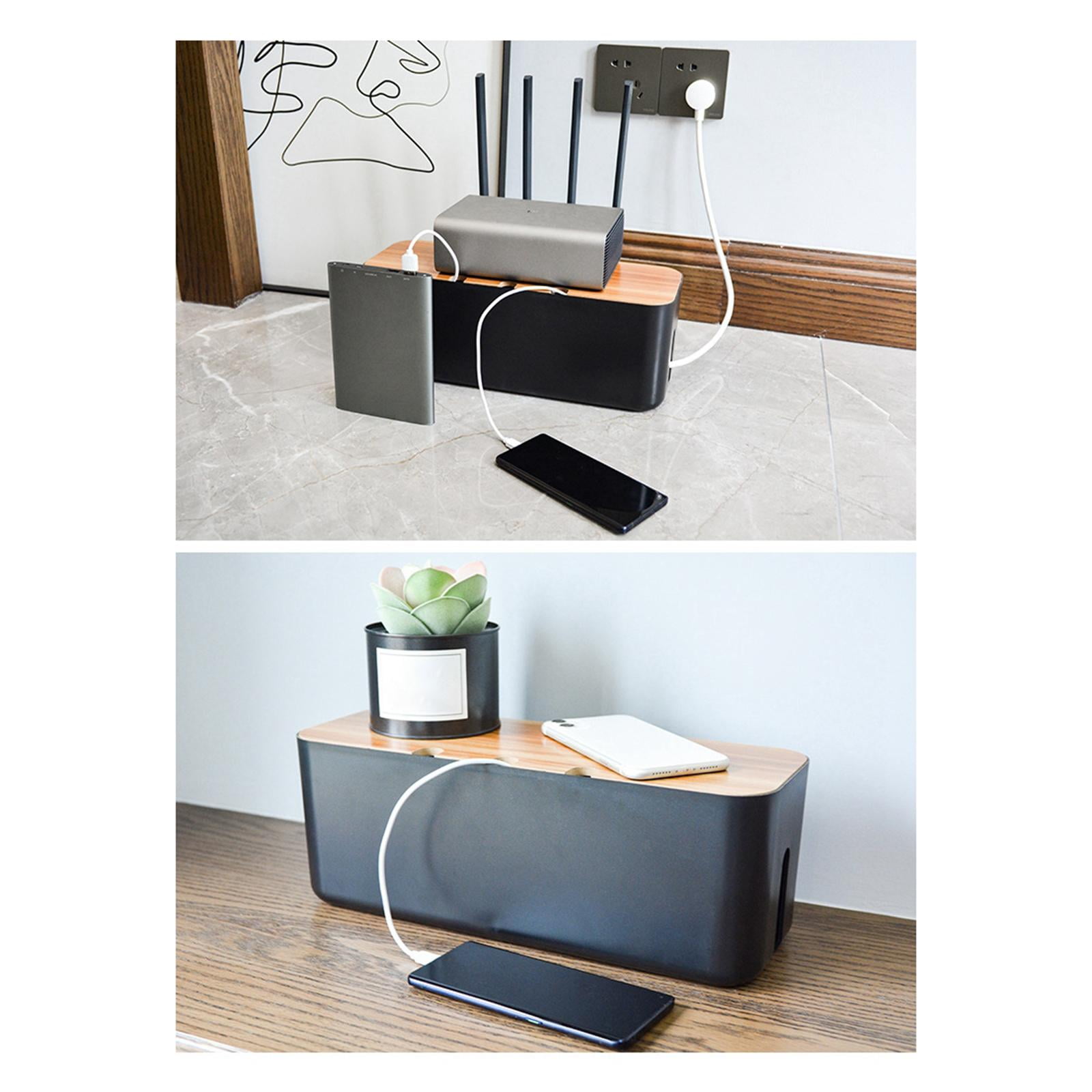 Nishiyuenyi Cable Management Box, 11x4x4.5", Wooden Lid, Cord Organizer for Home/Office/Kitchen Black