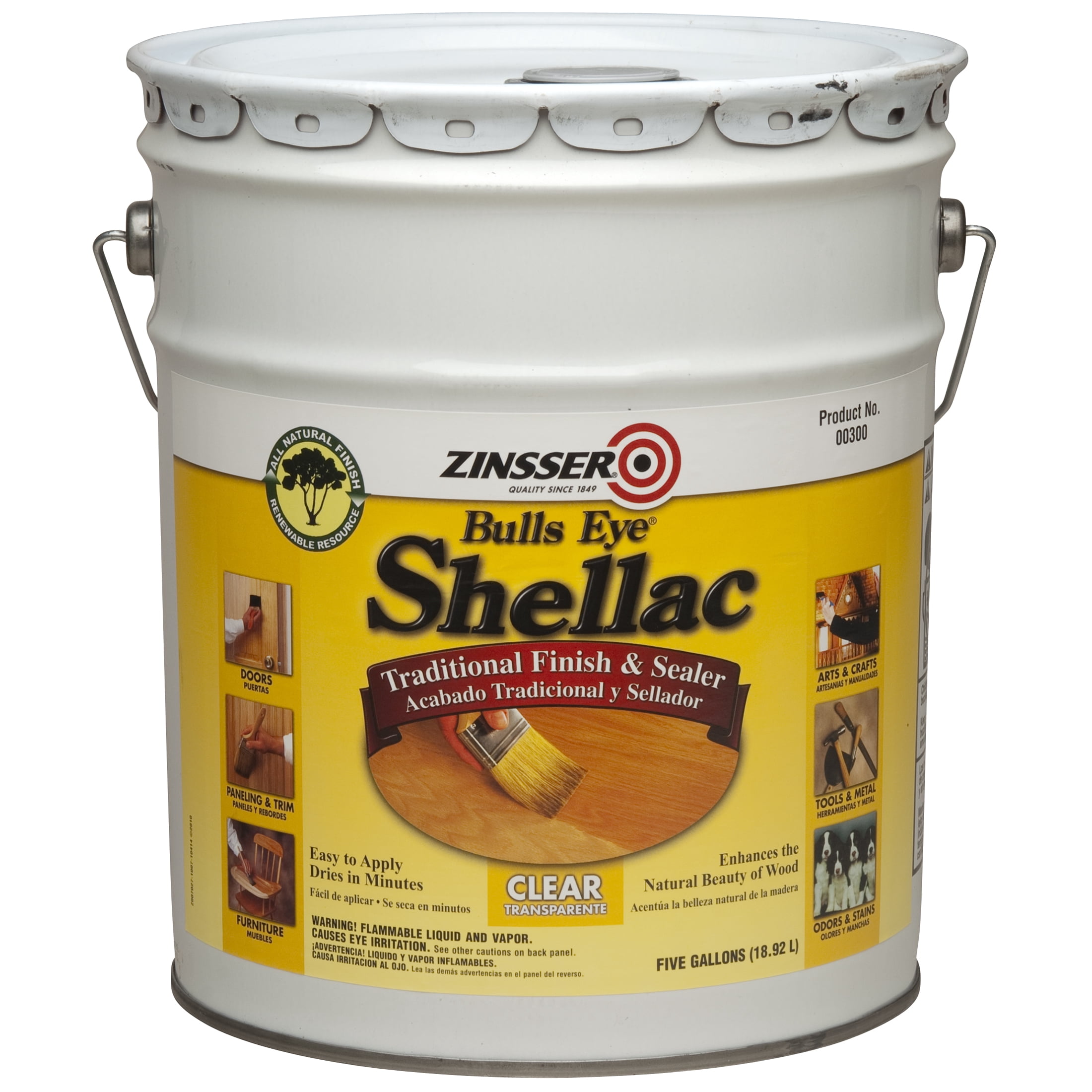 Clear, Zinsser Bulls Eye Shellac Flat - 300, 5 Gallon- 1 Pack