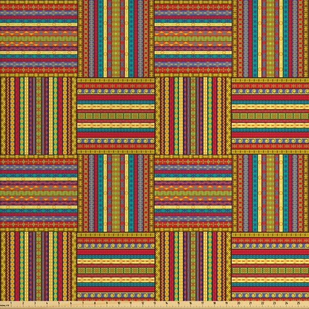 African Fabric by the Yard, Borders Pattern Old Fashioned Culture Theme