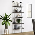 thumbnail image 4 of O'force 5-Shelves Wood Ladder Bookcase with Metal Frame Industrial Modern Ladder Shelf Dark Walnut, 4 of 5