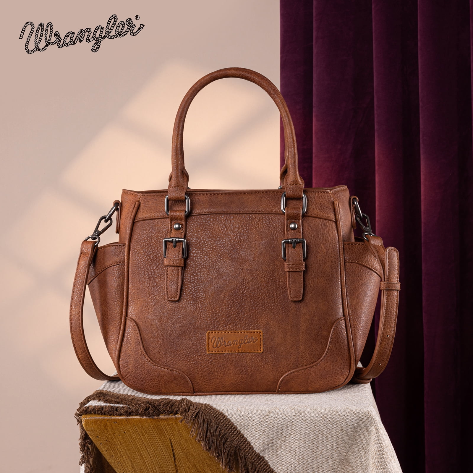 Wrangler Tote Bags for Women Medium Crossbody Purses Designer Top Handle Handbags, Brown