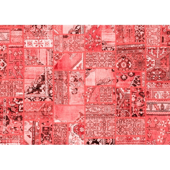 Ahgly Company Machine Washable Indoor Rectangle Patchwork Red Transitional Area Rugs, 4' x 6'