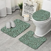 Green and Dark Green Giraffe Pattern Bathroom Rugs Sets 3 Piece,Toilet Cover Set,Absorbent Non Slip Bathroom Mats Sets with U-Shaped Contour Rug Toilet Rug Set
