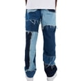 thumbnail image 4 of ITFABS Men's Straight Leg Jeans Frayed Patchwork Color Block Relaxed Fit Denim Pants, 4 of 8