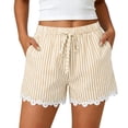 thumbnail image 2 of Beach Shorts For Women Summer Drawstring Pocket Elastic Waist Beach Vacation Cruise Lounge Casual Weekend Daily Outfit Packable Travel Choice Weekend Ready Look Khaki 3XL, 2 of 7