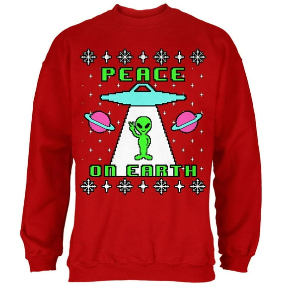 Alien Peace on Earth Ugly Christmas Sweater Mens Sweatshirt Red X-LG