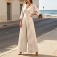 thumbnail image 2 of PBFRDSJ 2026 Women's Vintage Wide Leg Jumpsuit Wrap V Neck 3/4 Sleeve Pleated Jumpsuit High Waist Wide Leg Long Pants Sizes S-2XL, 2 of 9