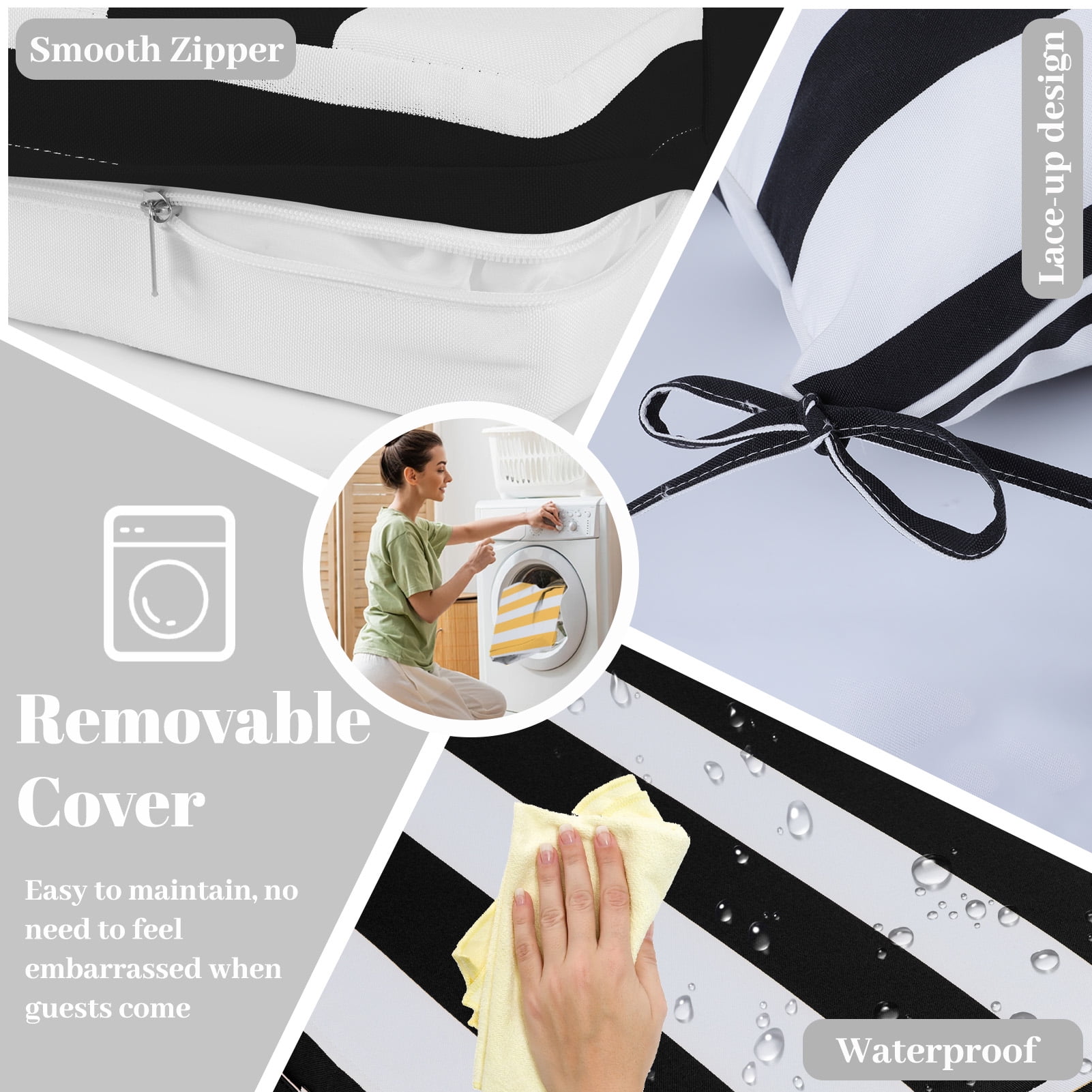 Outdoor Deep Seat Cushions Set, 24x24x4.3 inch, Fade Resistant, Waterproof Patio Chair Cushion with Backrest(black white）