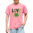 thumbnail image 2 of Girls St. Patrick's Day T-Shirt Pink Shamrock Love Kids Short Sleeve Shirt Cotton Crewneck Holiday Top,Size 3 T, 2 of 9