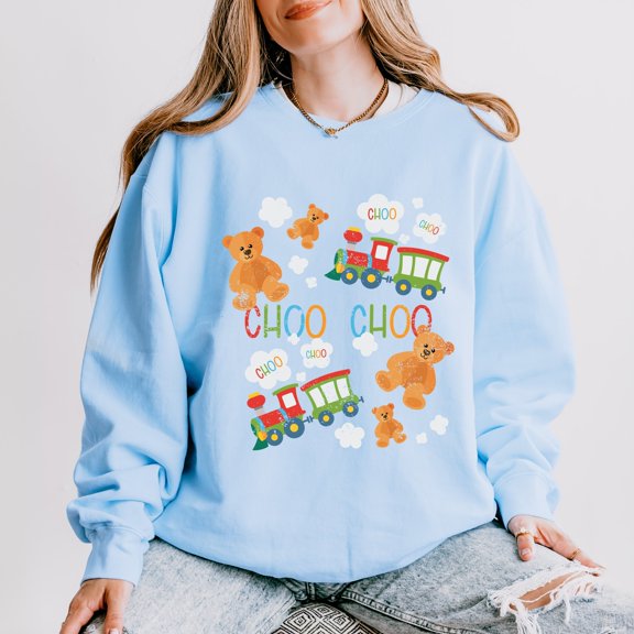 Teddy Bears and Choo Choo Trains - Lightweight Garment Dyed Sweatshirt