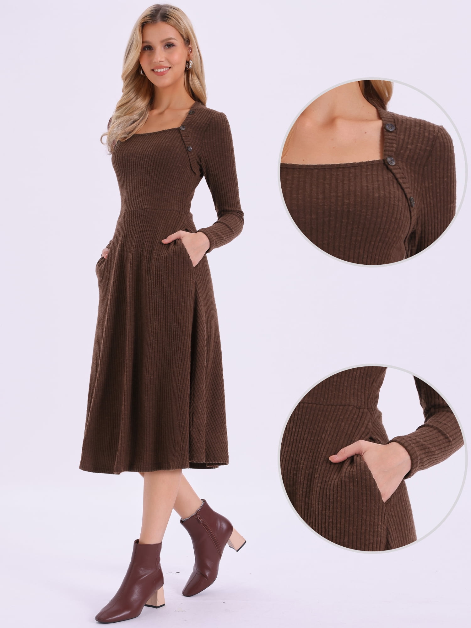 DARING DIVA Midi Pullover Knit Sweater Dress S Brown