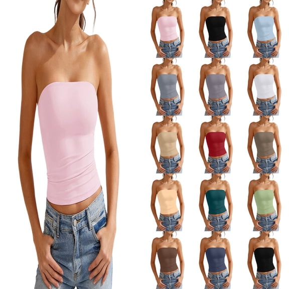 Women Tube Top Summer Strapless Crop Tops Basic Bandeau Going Out Y2k Short Shirt 2026 Outfits