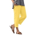 thumbnail image 3 of UVEASISHA Womens Casual Pants Cotton Linen Capris Pant Elastic Waist Straight Leg Summer Trousers with Pockets for Teacher Office Work Yellow S, 3 of 8