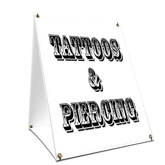 A-frame Sidewalk Tattoos & Piercing Sign With Graphics On Each Side | 24" X 36" Print Size