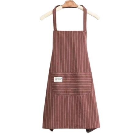 

JANGSLNG Cooking Apron Fixed Strap All Match Cotton Striped Printed Long Kitchen Chef Bib Household Supplies