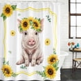 thumbnail image 3 of Shower Curtain Bathroom Set Farm Pig Summer Flower Waterproof Fabric Shower Curtains with Grommets&Hooks, Yellow Sunflower Green Leaf Privacy Bath Curtain for Bathtub 72x84in, 3 of 9