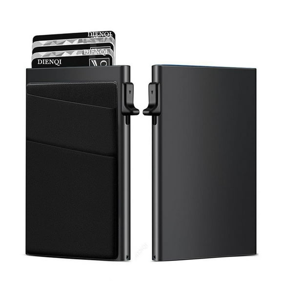 Slim Smart Aluminum Card Holder Mens Wallet Minimalist Leather RFID Blocking Metal Pop Up Wallet