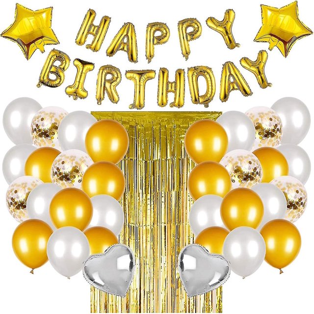 Juego de decoraciones para fiestas de cumpleaños LANNMXG con pancartas globos confeti dorados