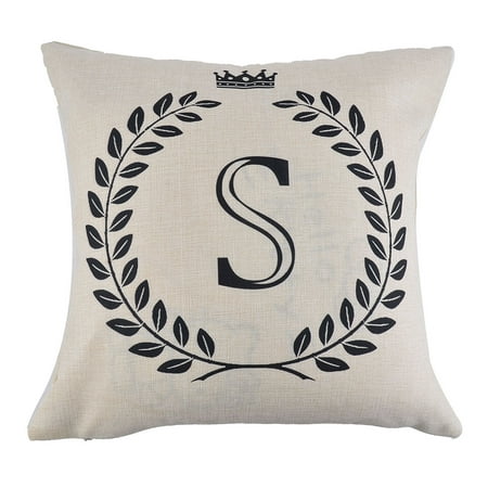 Home Cotton Linen Letter S Pattern Zippered Pillow Cushion Cover 18 x 18