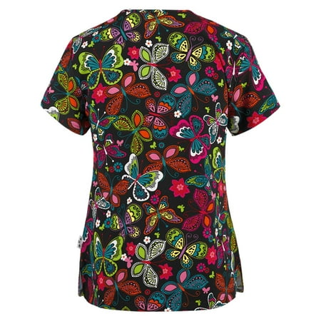 

Women Short Sleeve V-neck Tops Working Uniform Blouse