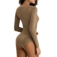 thumbnail image 2 of LELINTA Women's Sexy Square Neck Bodysuit Long Sleeve Shirt Tops Leotard Shapewear Bodysuit Tummy Control, 2 of 8