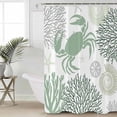 thumbnail image 5 of Summer Shower Curtain, 36" x 72", Sage Green Crab Coral Seashell Nautical Coastal Ocean Waterproof Bathroom Curtain Washable Shower Curtain Set with 12 Hooks, 5 of 6
