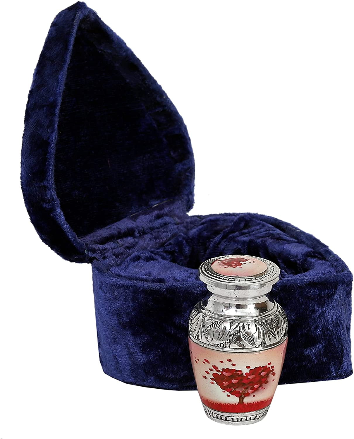 hlc Beautiful Small Lovely Beautiful Red Heart Cream Keepsake Urn Qnty 1 - Keepsake Urn for Human Ashes with 1 Velvet Box Bag - Peaceful Engraved Mini Memorial Affordable Keepsake Urn (3.5 cu.in)