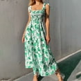 thumbnail image 5 of VSSSJ Womens Tie Strap Sleeveless Maxi Casual Dresses Smocked Summer Square Neck High Waist Solid Print Vacation Flowy Long Dress Green XXL, 5 of 7
