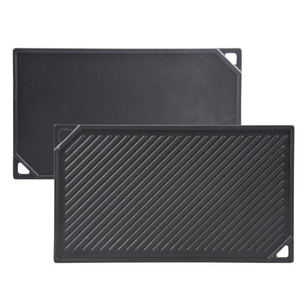 GasSaf Cast Iron Reversible Griddle, 16.5 Inch x 9.5 Inch Double Sided Grill Pan(Black