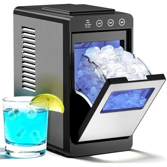WAA Countertop Bullet Ice Maker 26Lbs/24H 8 Cubes/6 Mins,2 Sizes,Auto-Clean (0.8L Tank & Interior Light)