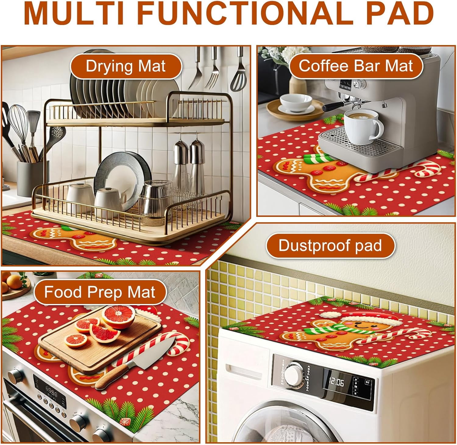 Stove Top Covers for Electric Glass Stove 28x20 Inch Gingerbread Man Christmas Cooktop Protector Heat Resistant Counter Cover Dish Drying Mat for Kitchen RV Camper