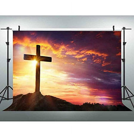 Image of EOA 7(W) x5(H) FT Cross Jesus Christ Sunset Photography Backdrop Crucifixion Church Event Party Background Sepulcher Lord Pray Christian Backdrop Christmas Easter Religious Belief Studio Props