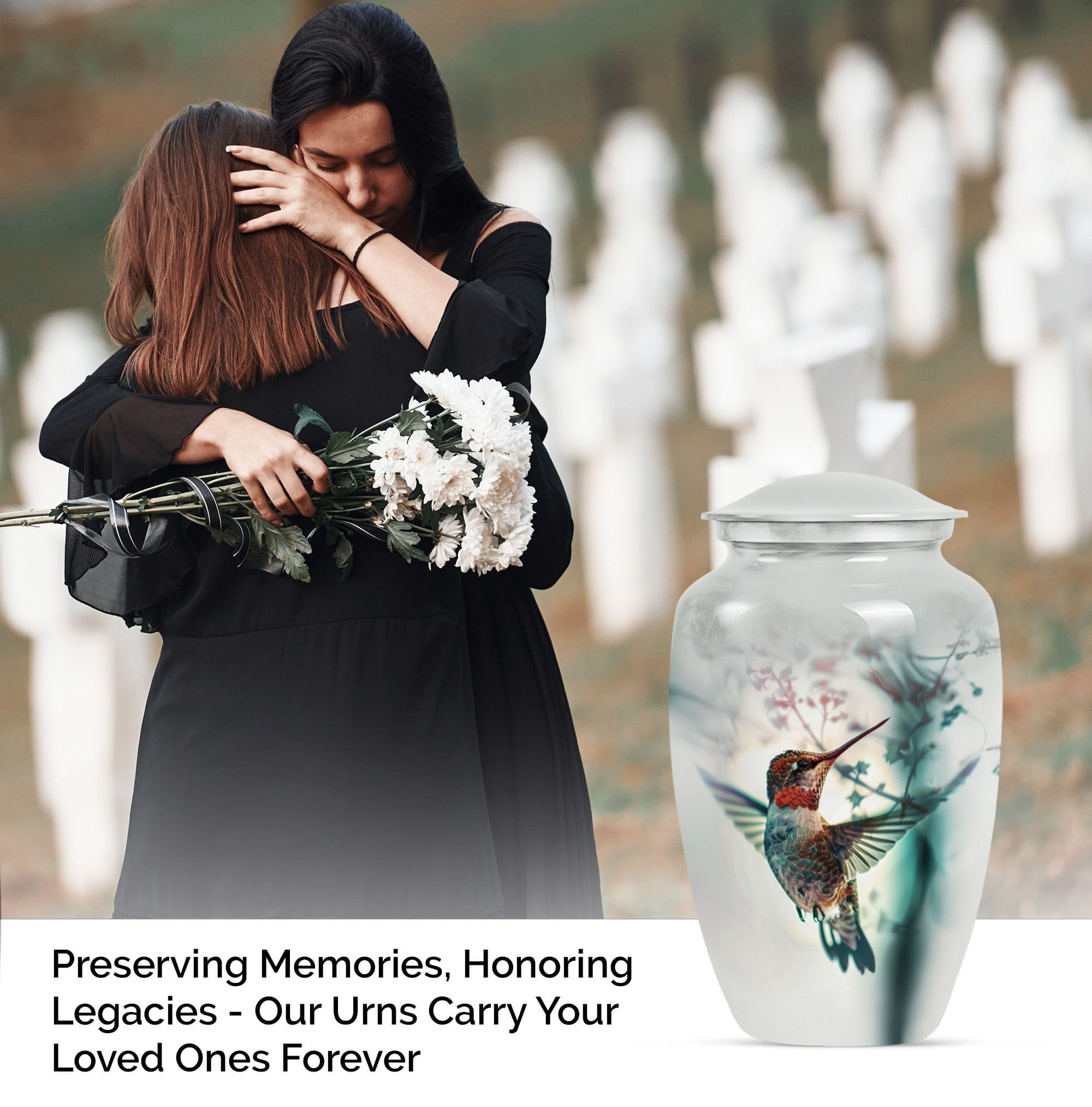 SUBSH Hummingbird Urn, Combo of 2 (10 Inch Urn & Keepsake Urn), White Urn for Ashes, Pet Urn for Ashes, Cremation Urns for Ashes, Urns for Human Ashes, Urns for Ashes Adult Male, Urn for Ashes