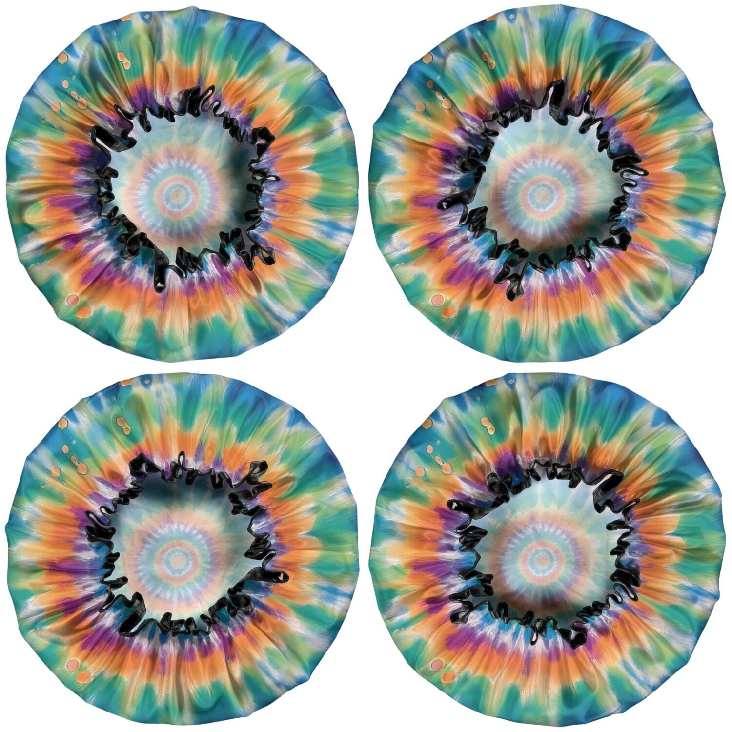 Shower Caps,Rainbow Tie Dye Mandala Pattern Waterproof Shower Cap for Women 4 Pieces,Double Reusable Hair Cover for Shower PEVA Elastic Stretch Hem