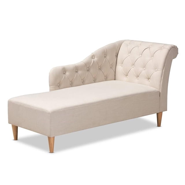 Baxton Studio Emeline Beige Chaise Longue Rembourrée Finition Chêne