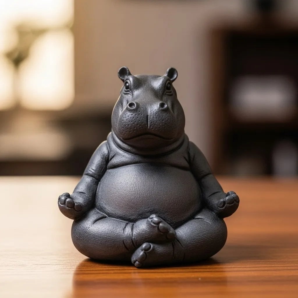 Figurine Hippopotame Yoga “Clumsy Yoga Master” – Résine Imprimée 3D – Statue Décorative Drôle Pour Maison Et Bureau