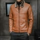 thumbnail image 1 of Chaquetas de cuero sintético de invierno para hombre con cremallera y cuello de piel, 1 of 5