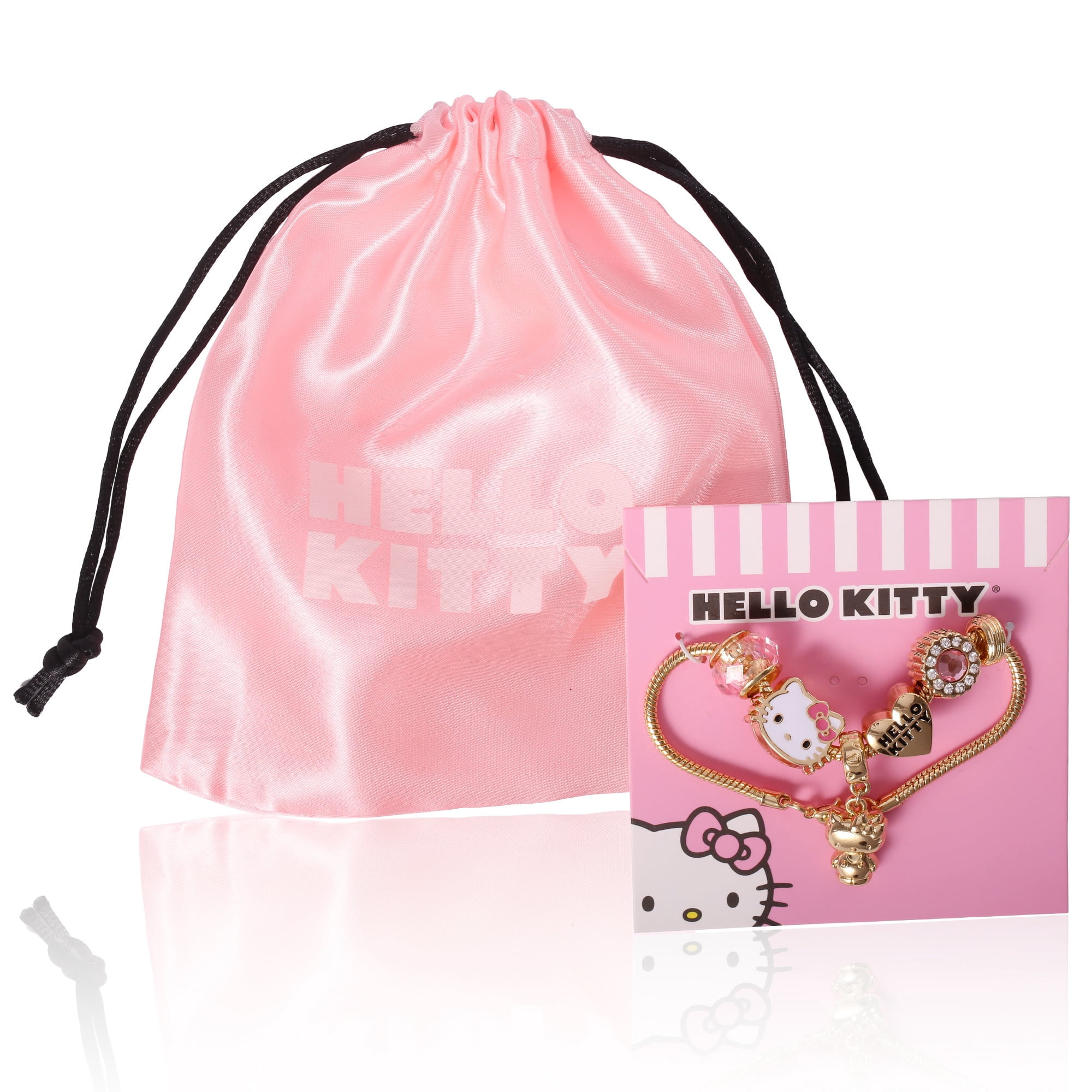 Sanrio Hello Kitty 7'' Fashion Charm Bead Bracelet with Pink and Gold Tone Enamel Beads