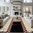 thumbnail image 4 of Shabby Chic Washable Area Rug 8 x 10 ft Traditional Ethic Flowers Black Plaids Casual Retro, Soft Non Slip Rugs Stain Repellent Indoor Felt Carpet for Living Dining Room Bedroom Home Office, 4 of 9