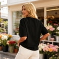 thumbnail image 2 of Fengqque Women Summer Tops Short Sleeve Round Neck Daisy Embroidered Shirts Business Blouses Black XL(XL), 2 of 6