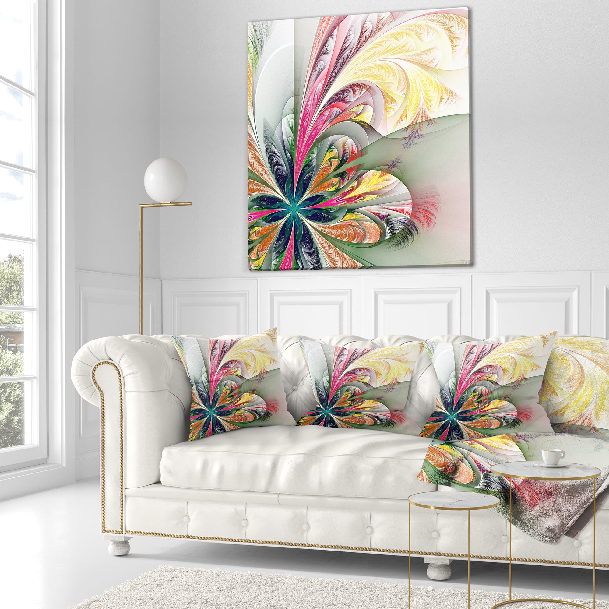 Designart Multicolor Fractal Tracery - Floral Throw Pillow - 16x16
