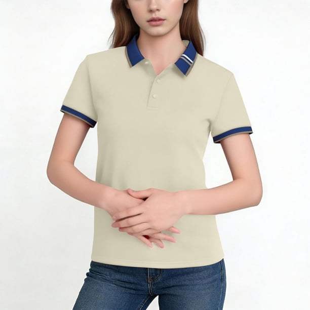 Tops Casuales de Negocios para Mujeres con Cuello de Solapa Y Mangas Cortas, Tela Transpirable Ligera para Oficina, Viajes Y Uso Diario, Top de Verano de Punto con Diseño de Tres Botones