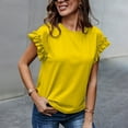 thumbnail image 2 of Clearance! Delayuji Short Sleeve Shirts for Women Womens Ruffle Short Sleeve Shirts Crewneck Cute Summer Tops S Yellow, 2 of 4