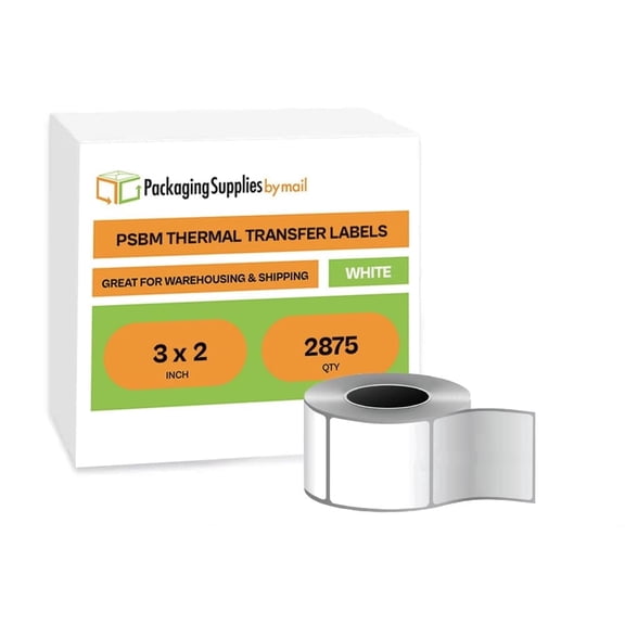 PSBM Thermal Transfer Labels Smooth Surface 3x2 Inch 3 Inch Core 4 Rolls Requires Ribbon for Sharp Print