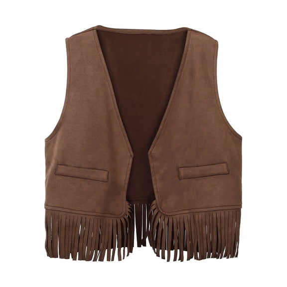 Karoyedx Kids Cowboy Vest For Boys Girls Suede Fringe Vest Western Cowgirl Tassel Vest Jacket Kids Sleeveless Open Front Cardigan Cowboy Waistcoat Brown Size,3-4 Years