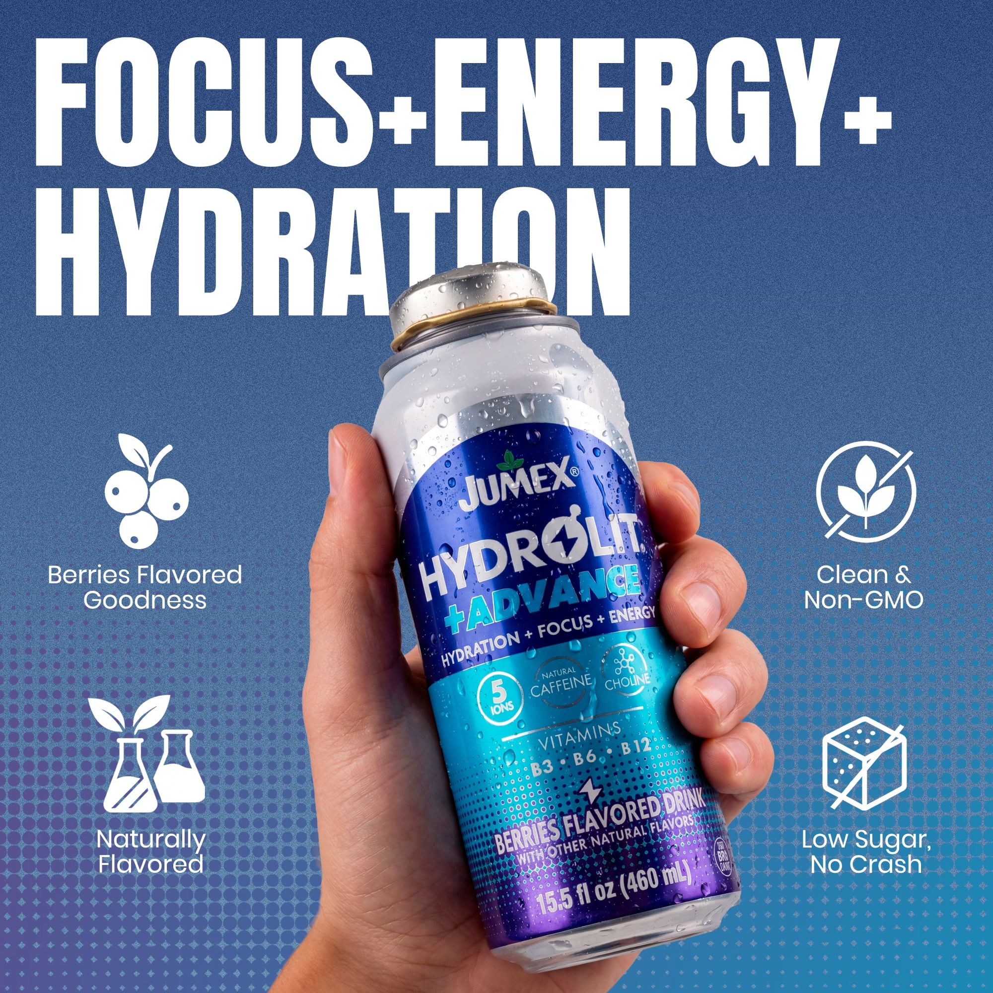 (12 pack) Jumex Hydrolit+Advance Berries Energy & Hydration Drink, 15.5 Fl oz